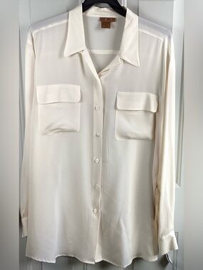 Essential 100% Silk  Ivory Button-Down Pocket Shirt by Essentiel